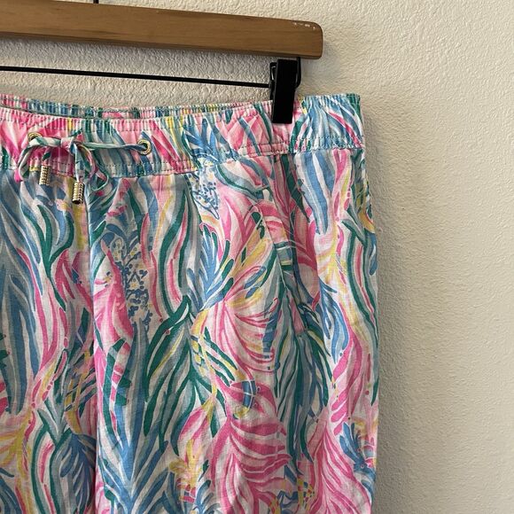 Lilly Pulitzer Linen Pants Size Large Taron Pants Sea Turtle Soiree Colorful - Picture 3 of 16